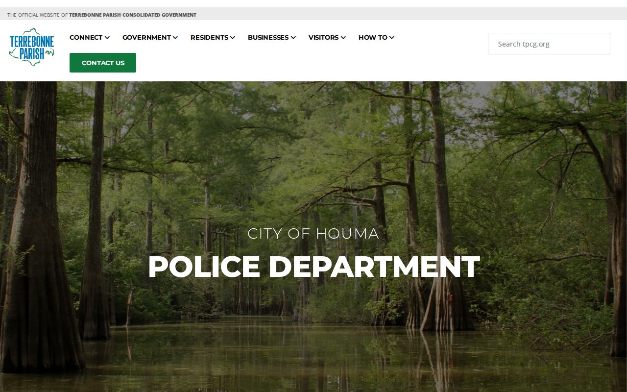 Houma Police Department arrest record contact page for Terrebonne Parish