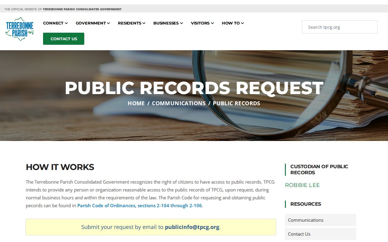 Houma and Terrebonne Parish arrest record request route