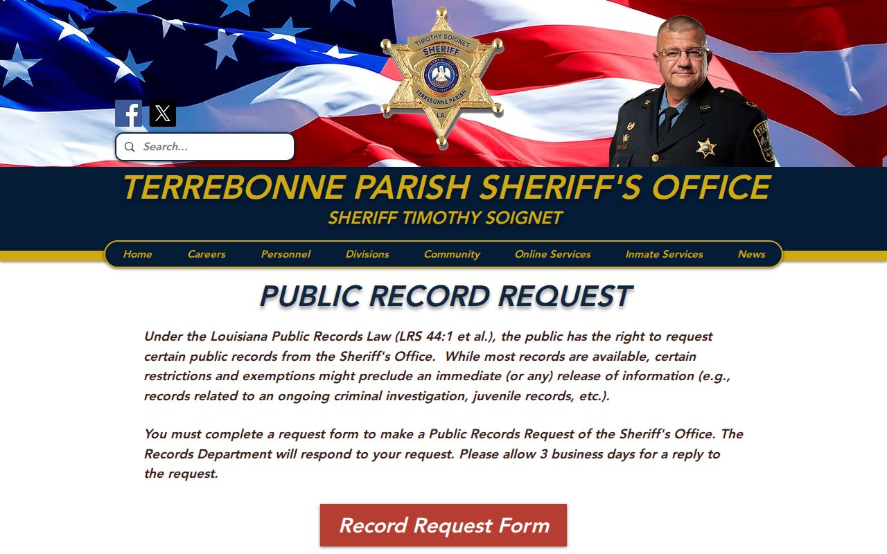 Terrebonne Parish Sheriff's Office records request and fee page