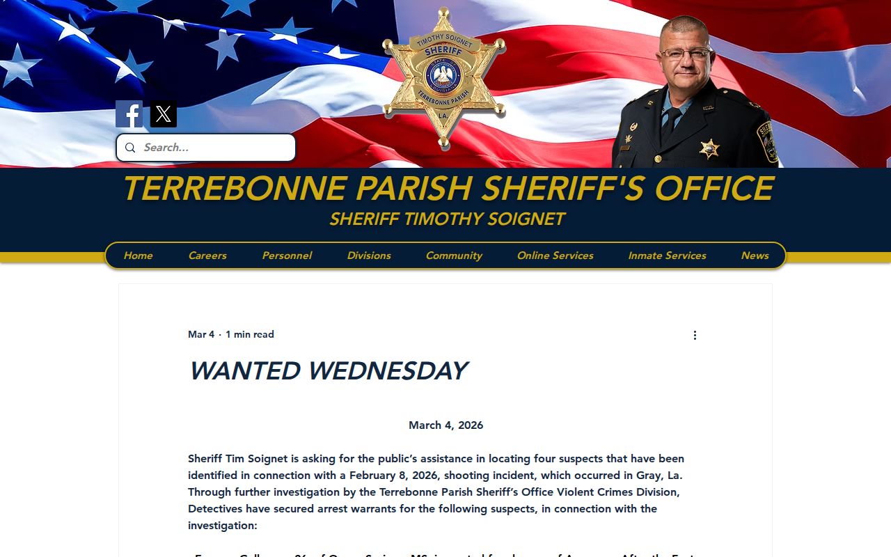 Terrebonne Parish Sheriff Wanted Wednesday official wanted-record notice